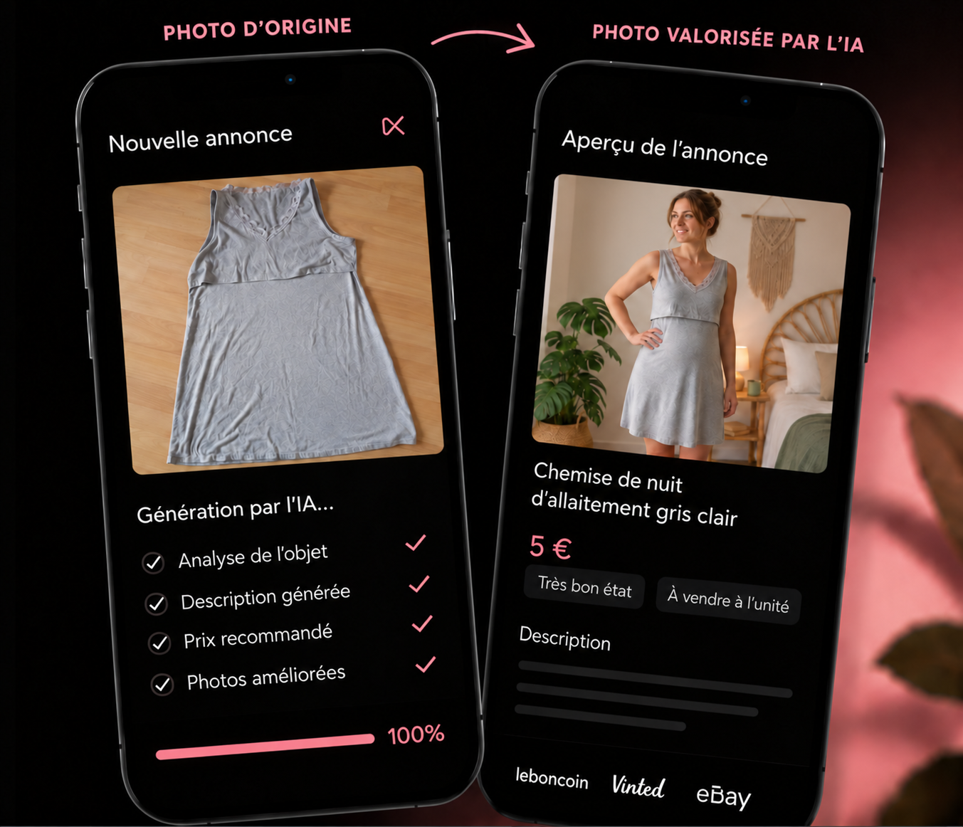 Création d’une annonce SNEXTHAND pour une chemise de nuit d’allaitement gris clair